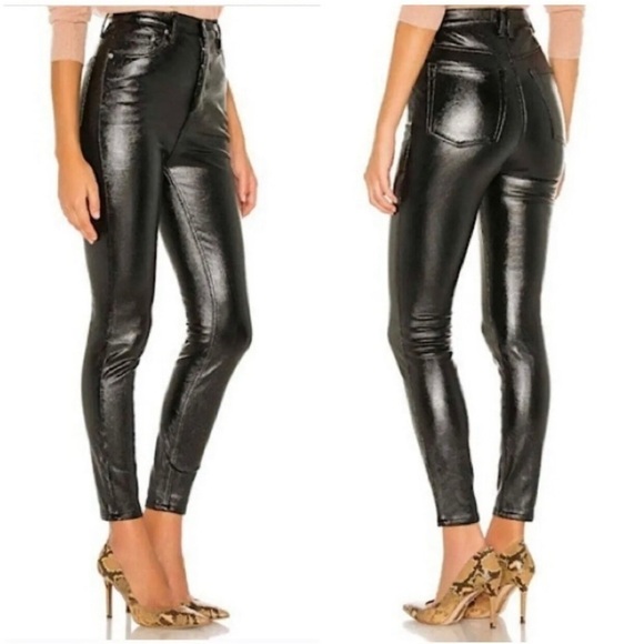 We The Free Phoenix Coated Liquid Black‎ Pleather Button Fly Skinny Jeans 27 - Picture 1 of 15